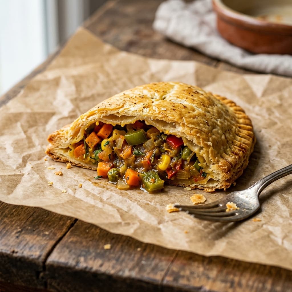 Veg Patty — Jamaican patty cross-section showing filling